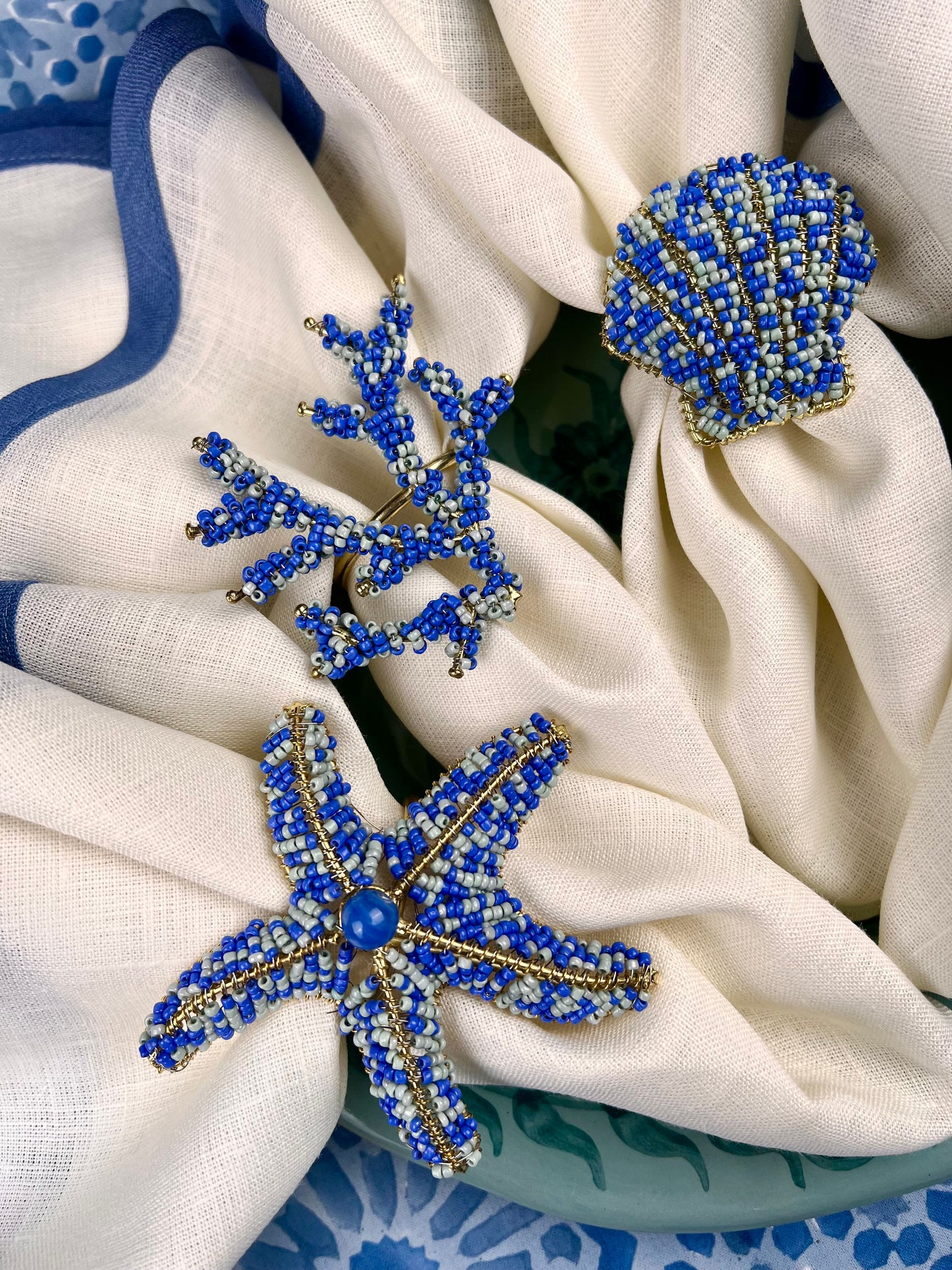 ’Sea Creatures’ Beaded Napkinrings - Ocean Blues (set of 4)