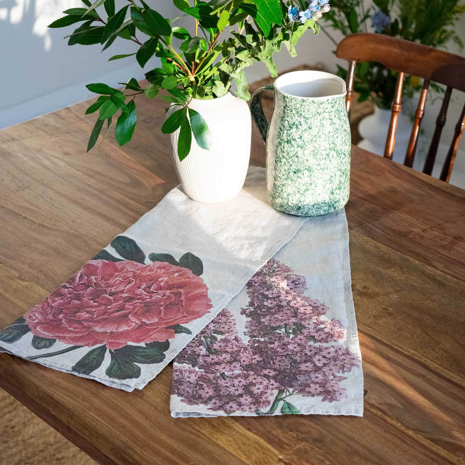Linen Kitchen Towels PEONY & LILAC Set of 2