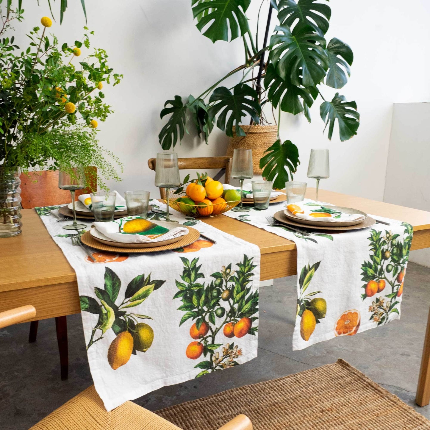 Linen Table Runner CITRUS  White