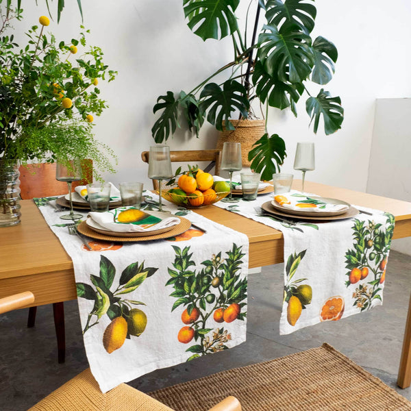 Linen Table Runner CITRUS  White