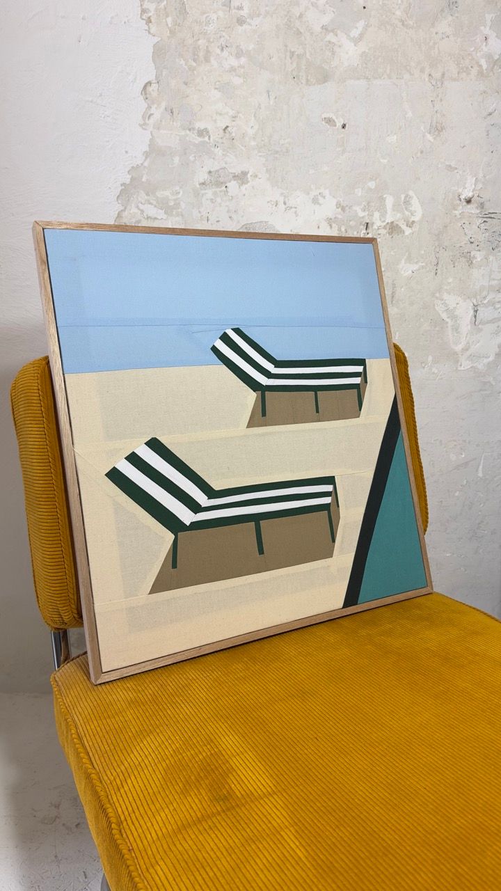 Striped Sun Loungers Original Quilted Artwork