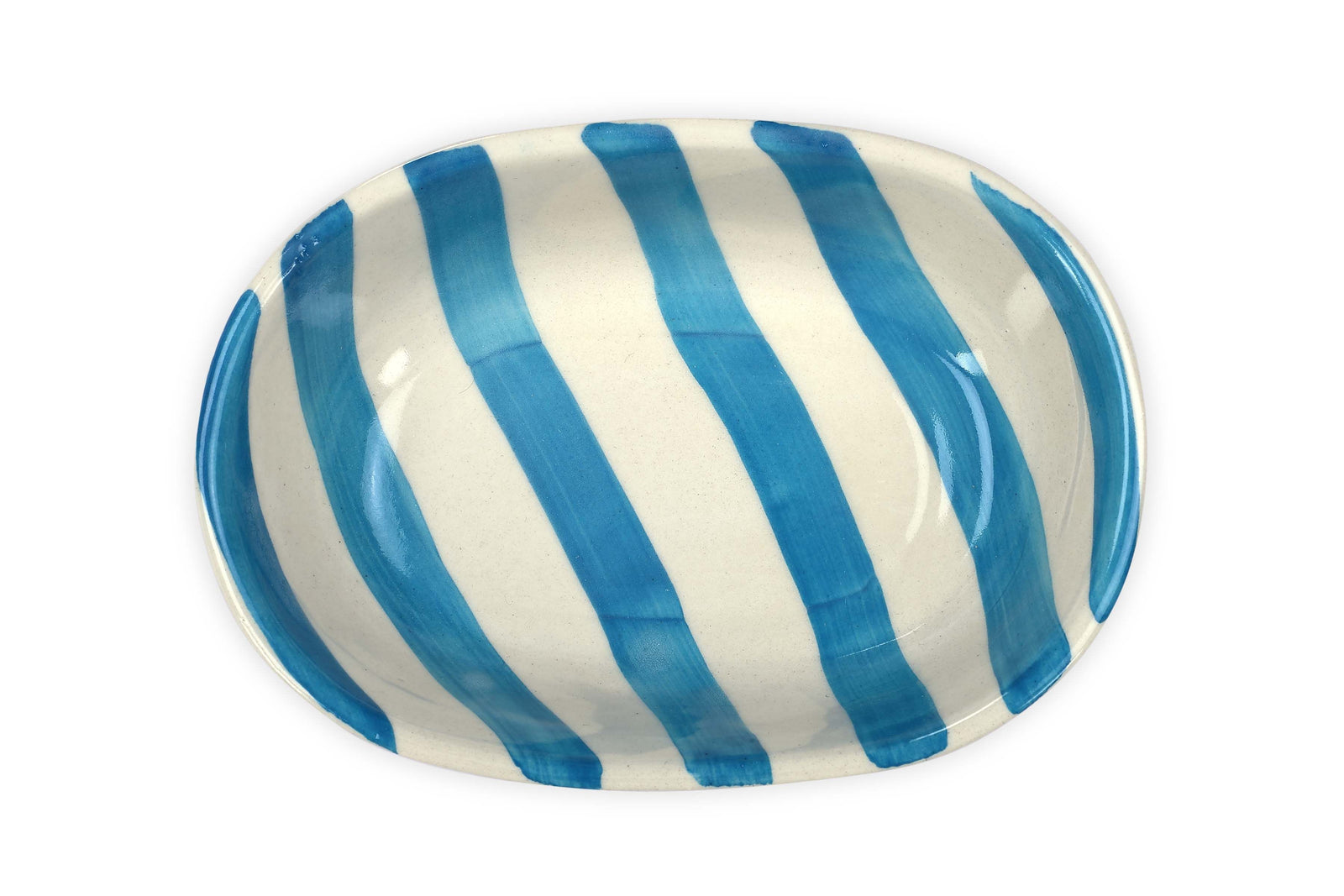 Ceramic Stripe Bowl, Aqua 7x5x2 Inches