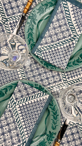 ’The Trellis’ Tablecloth - Teal & Blue
