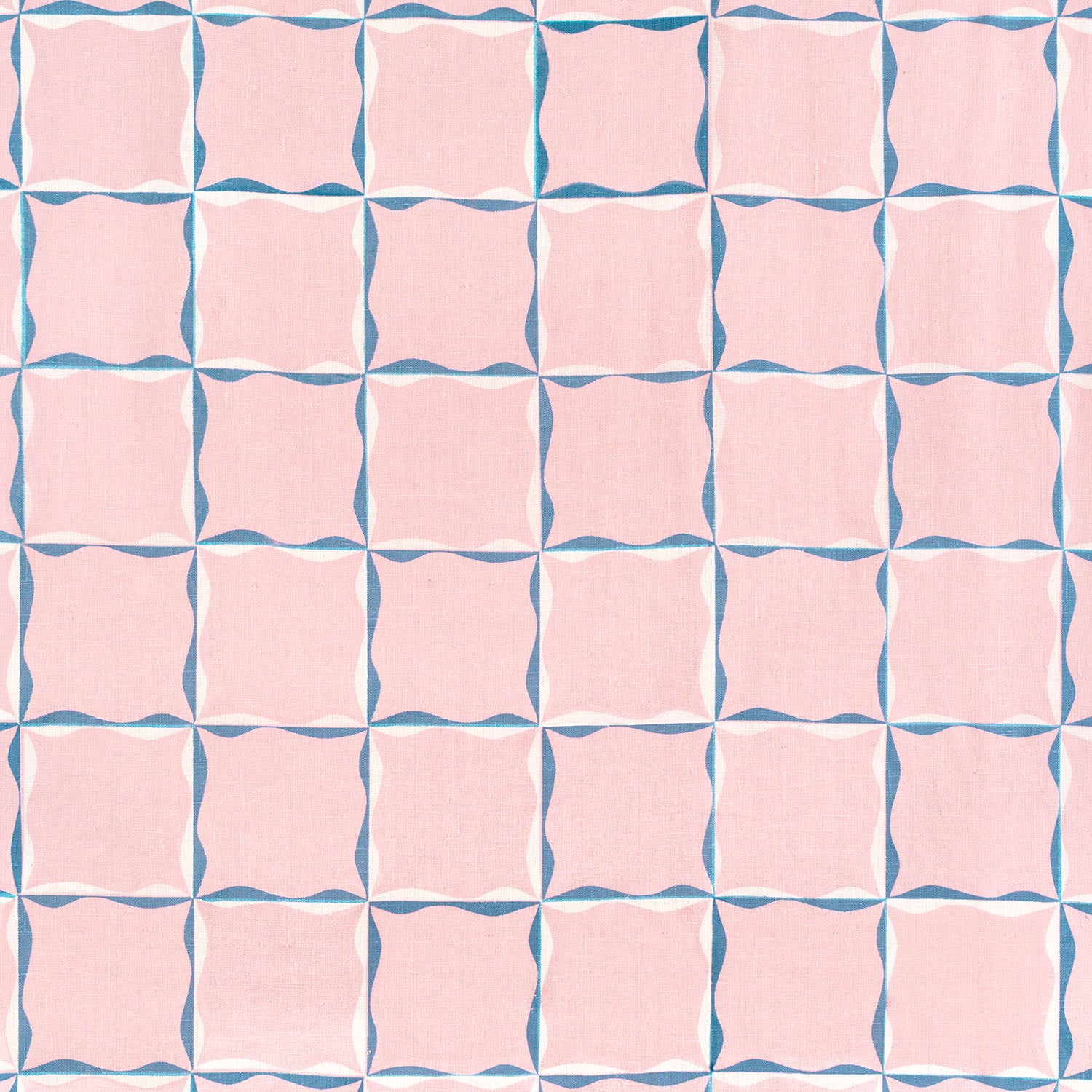 Ribbon Check Fabric (Blue on Dusty Pink)