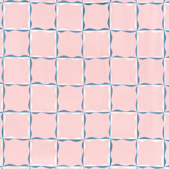 Ribbon Check Fabric (Blue on Dusty Pink)