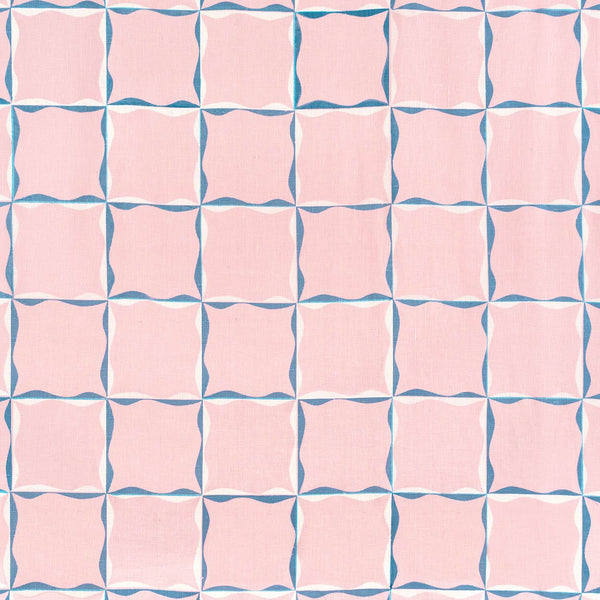 Ribbon Check Fabric (Blue on Dusty Pink)