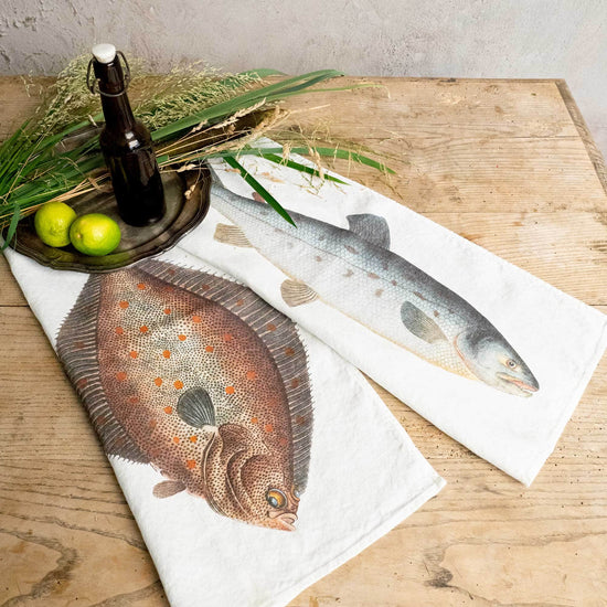Linen Kitchen Towels SALMON & TURBOT Set of 2 Off-White