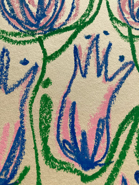 Pink & Navy Flowers | Original Painting A3