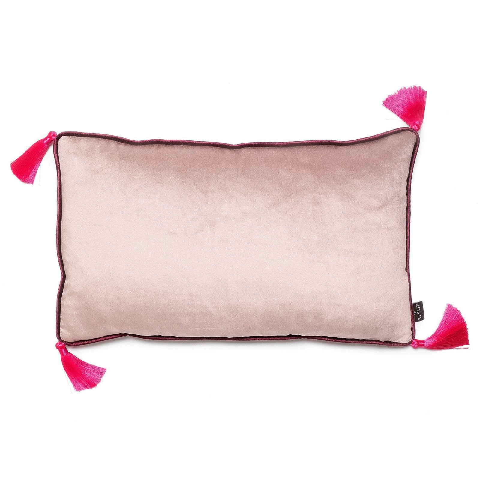 Silver Velvet Rectangular Cushion with Pink Tassels