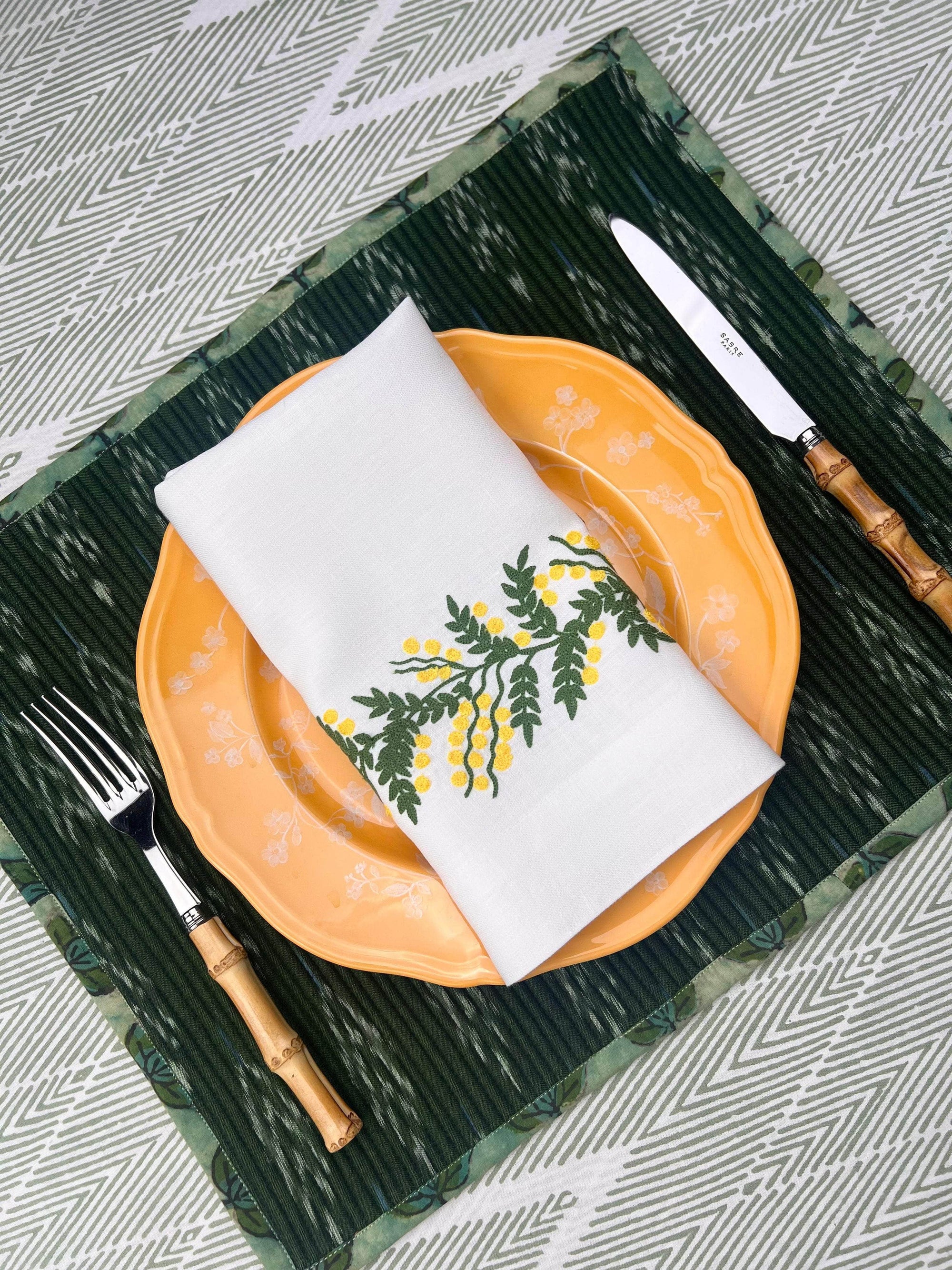The Breakfast Ikat Placemat - Green & Brown
