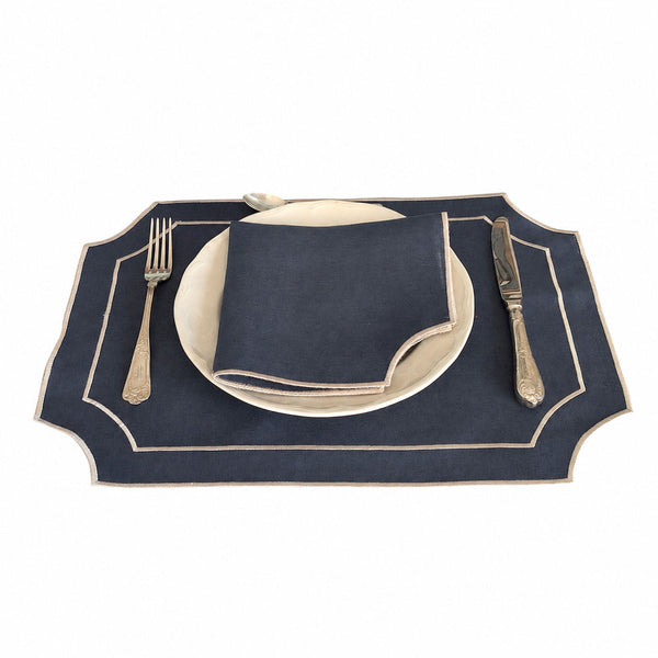 NIZA - Blue and White Linen Placemat and Napkin Set