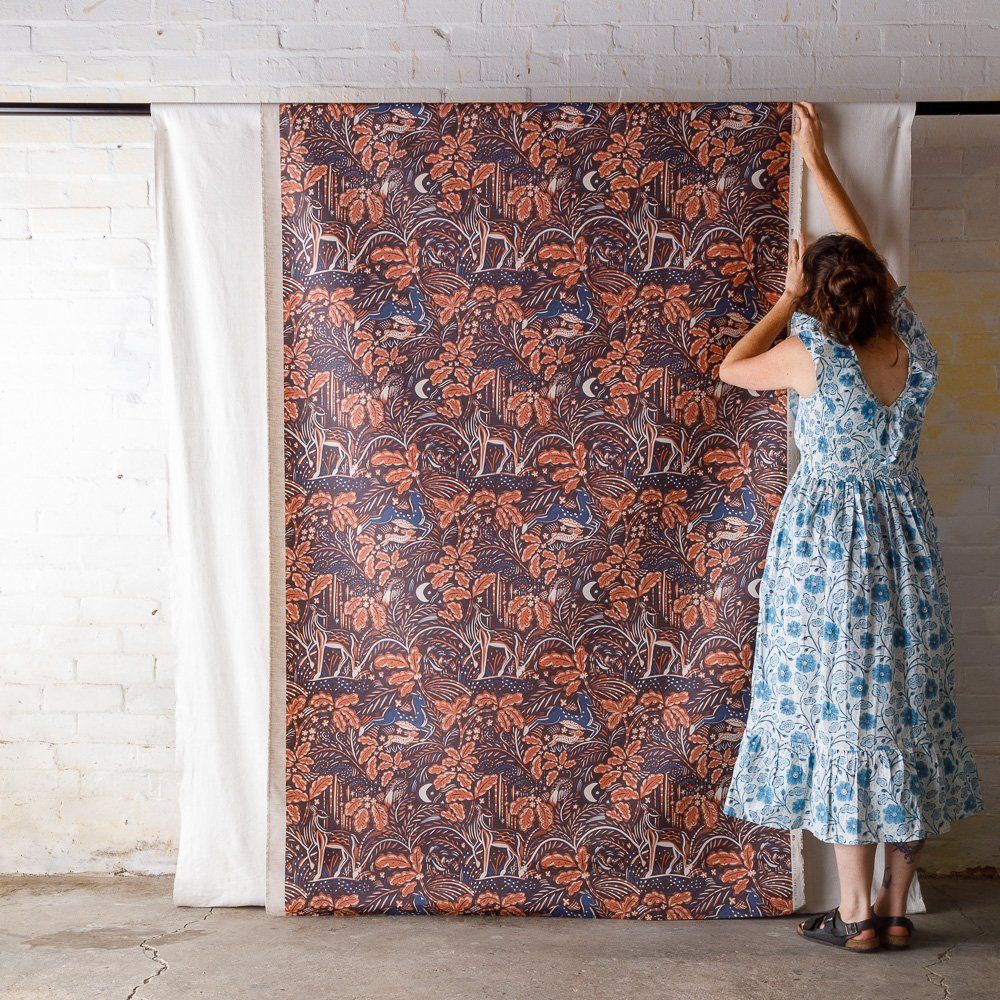 Staffordshire Fabric in Deep Navy and Rust