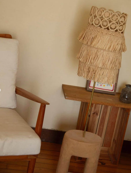 Natural Raffia Crochet & Ceramic Lamp
