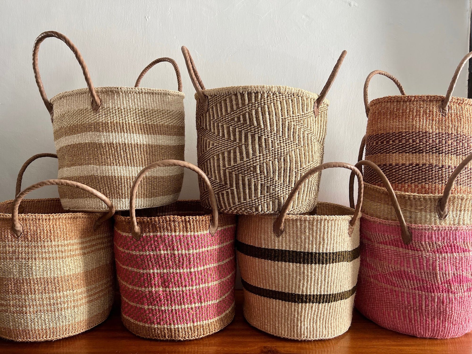 Olive Stripe Sisal Storage Basket