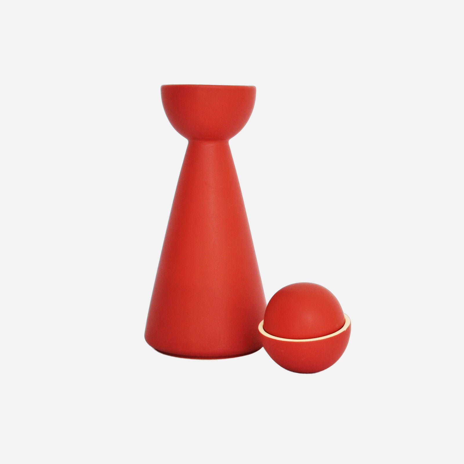 Half Moon Carafe With 2 Cups, Red