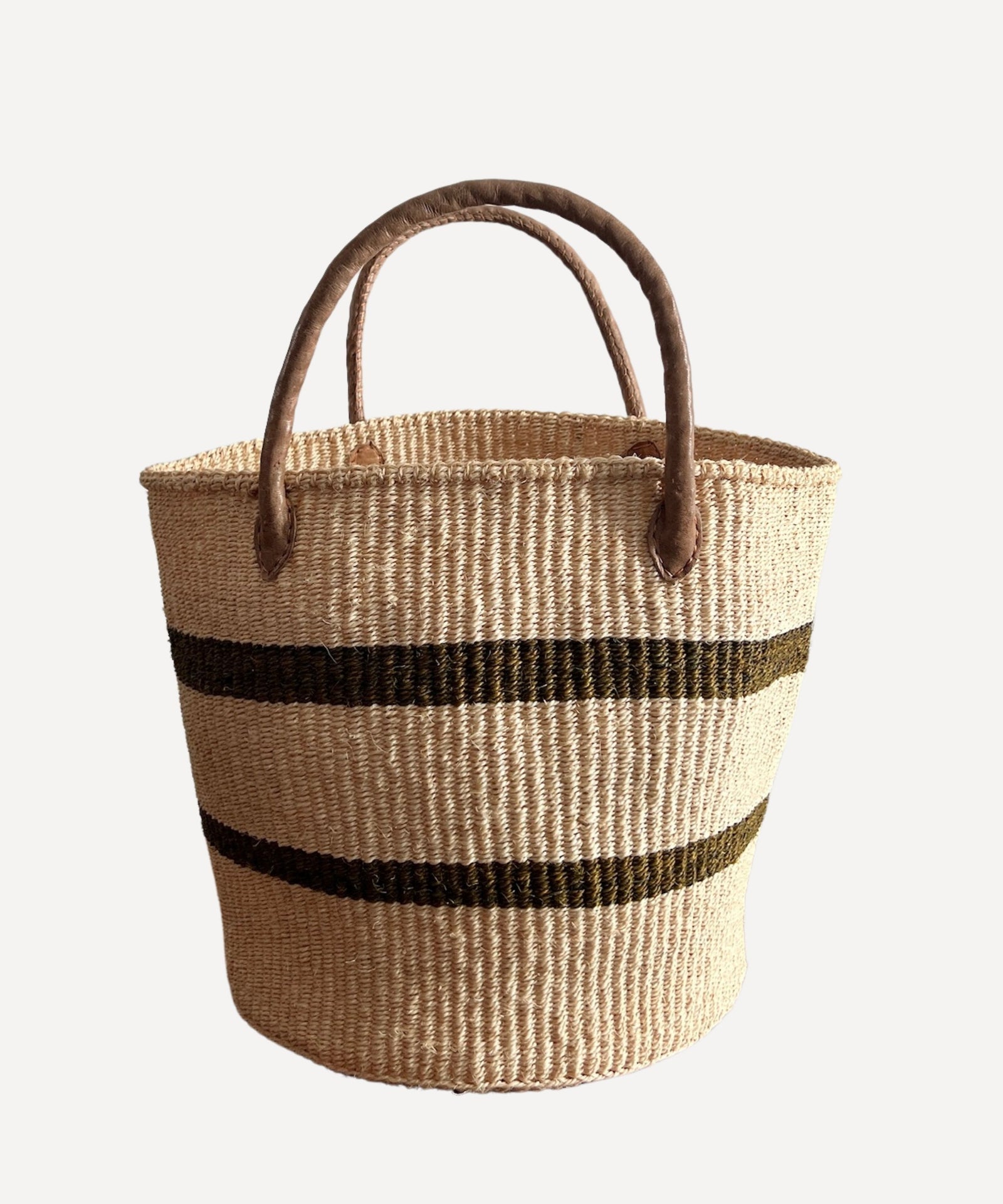 Olive Stripe Sisal Storage Basket