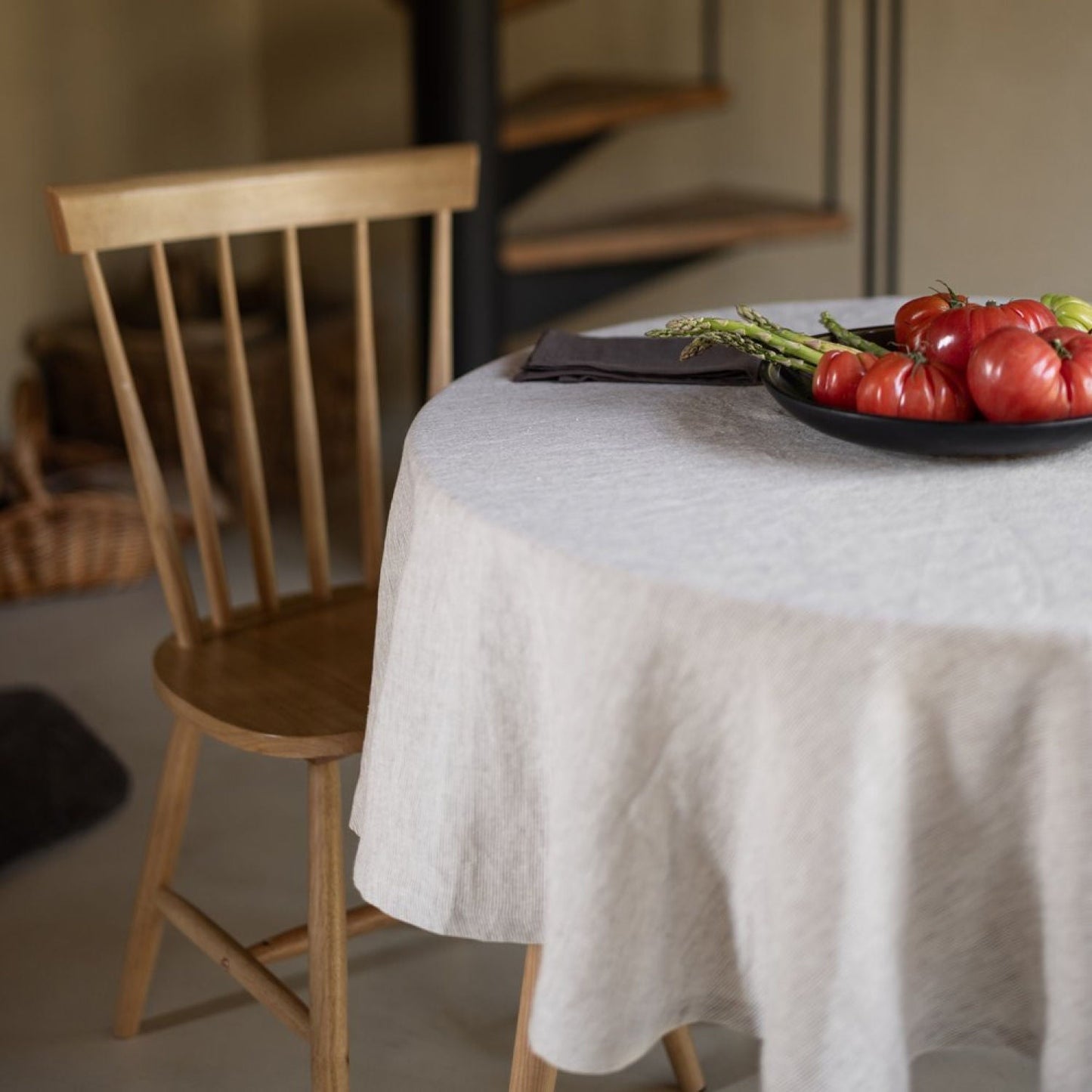 Beige Round Linen Tablecloth