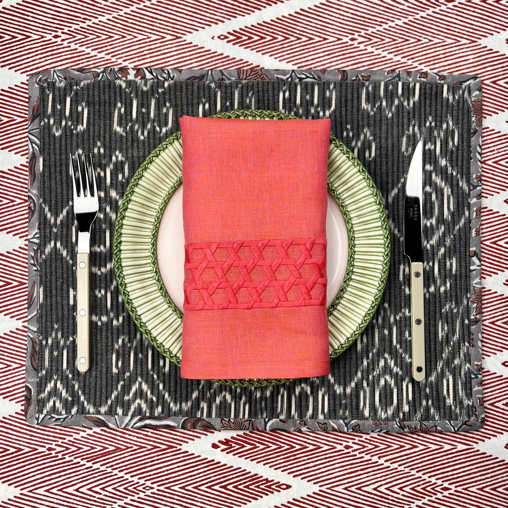 The Breakfast Ikat Placemat - Pinks & Grey
