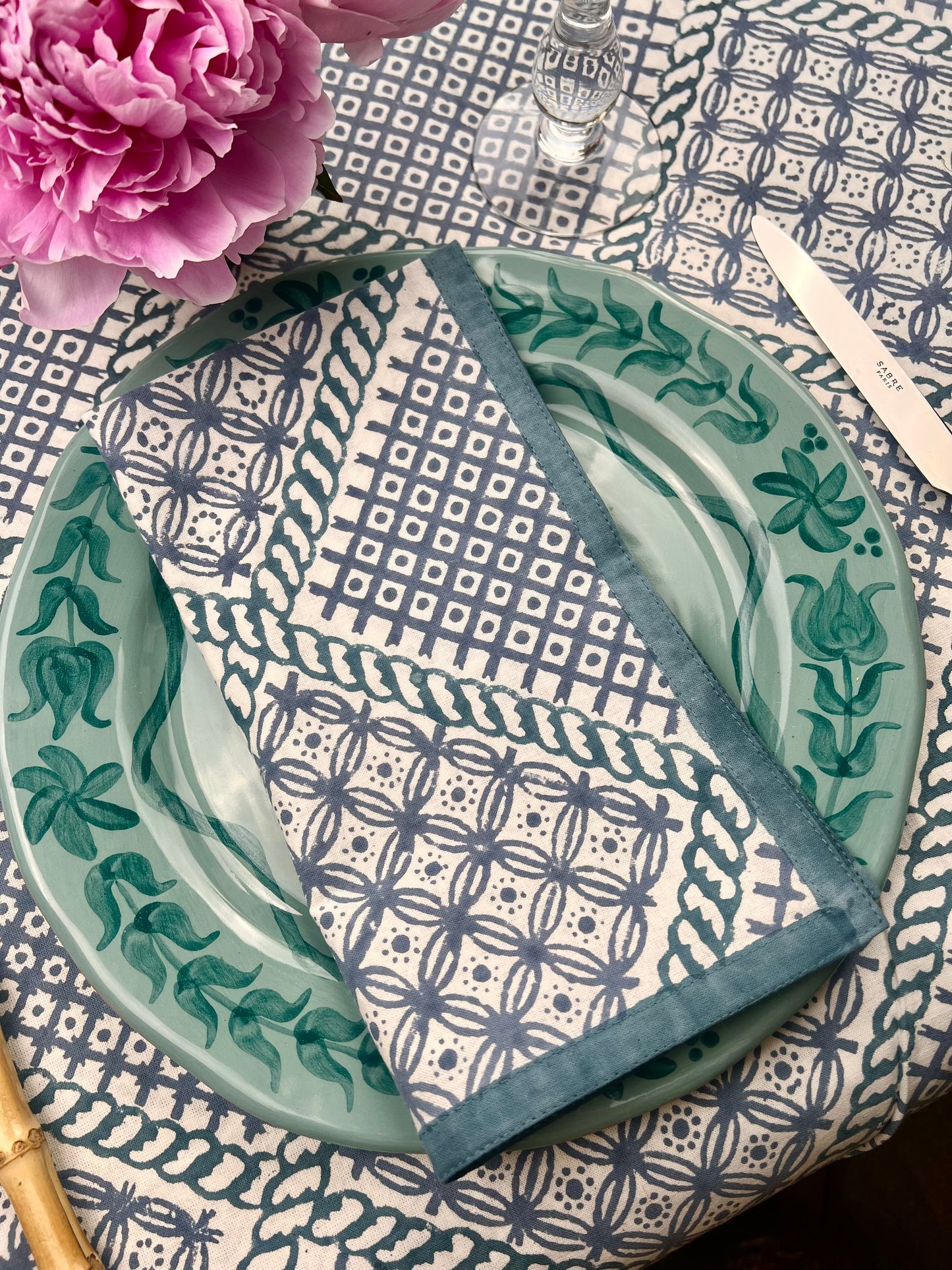 ’The Trellis’ - Napkin Set of 4 - Teal Blue
