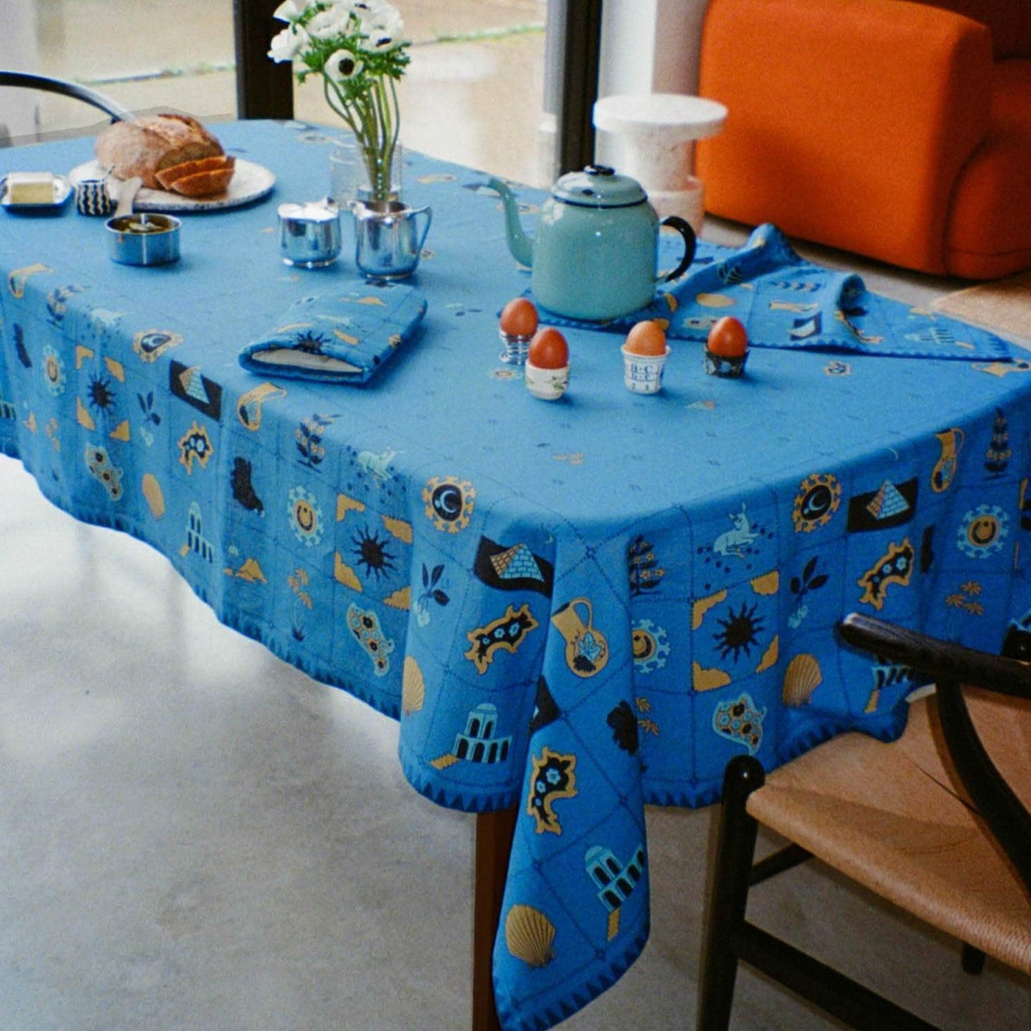 Redwork Tablecloth in Blue