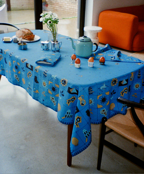 Redwork Tablecloth in Blue