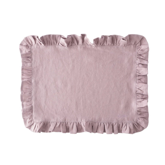 Pink Ruffled Linen Placemats with Embroidery – Set of 2
