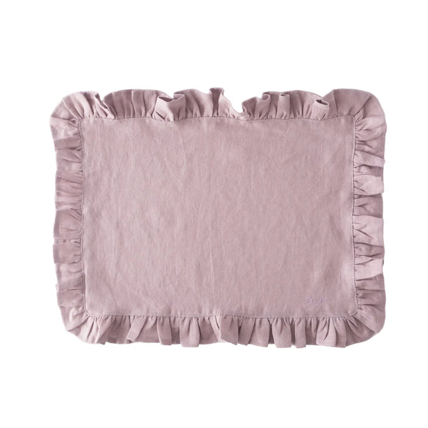 Pink Ruffled Linen Placemats with Embroidery – Set of 2
