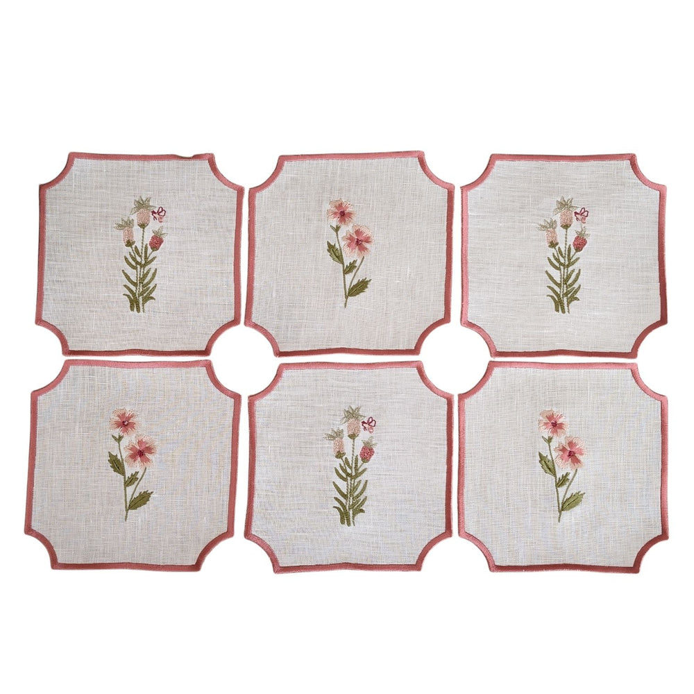 FLEUR - Floral Embroidery Cocktail Napkin Set (set of 6)