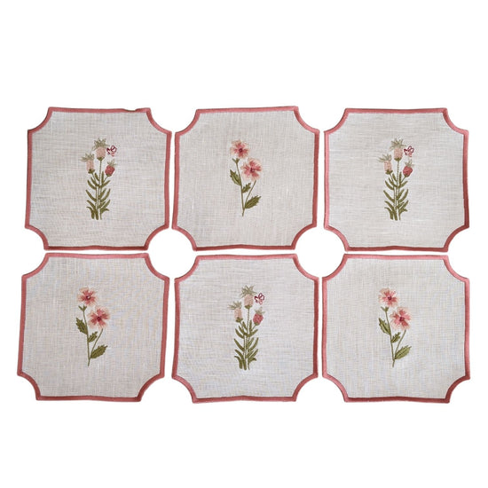 FLEUR - Floral Embroidery Cocktail Napkin Set (set of 6)