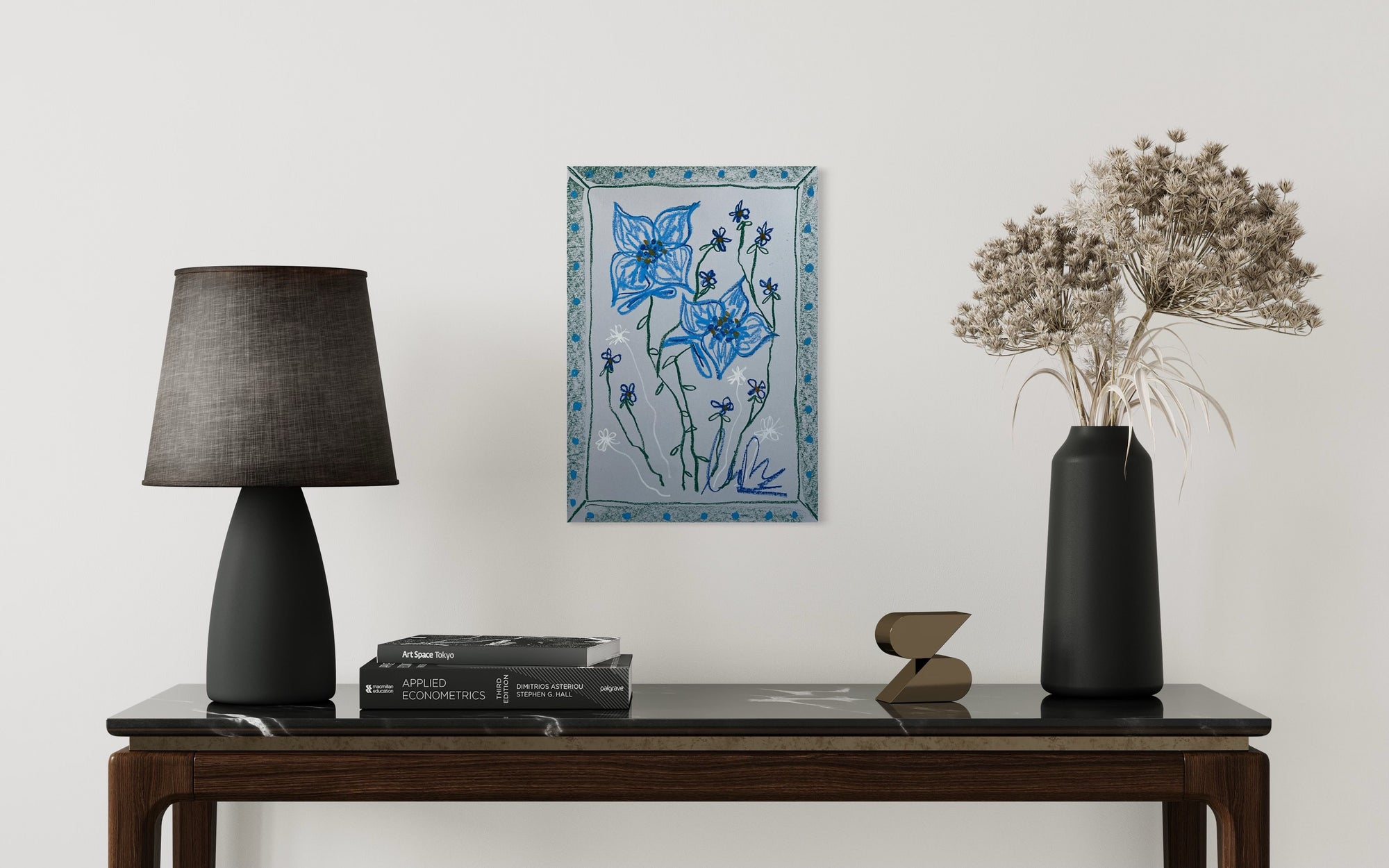 Blue Florals on Blue Background | Original Painting A3