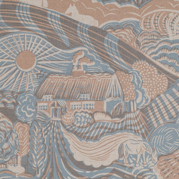 The Plough Fabric in Field Blue and Dawn Grey
