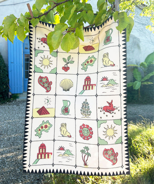 Redwork Tea Towel in Black