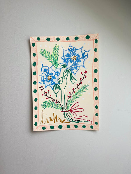 Multi-colored Florals on Natural Background I Original Painting A3