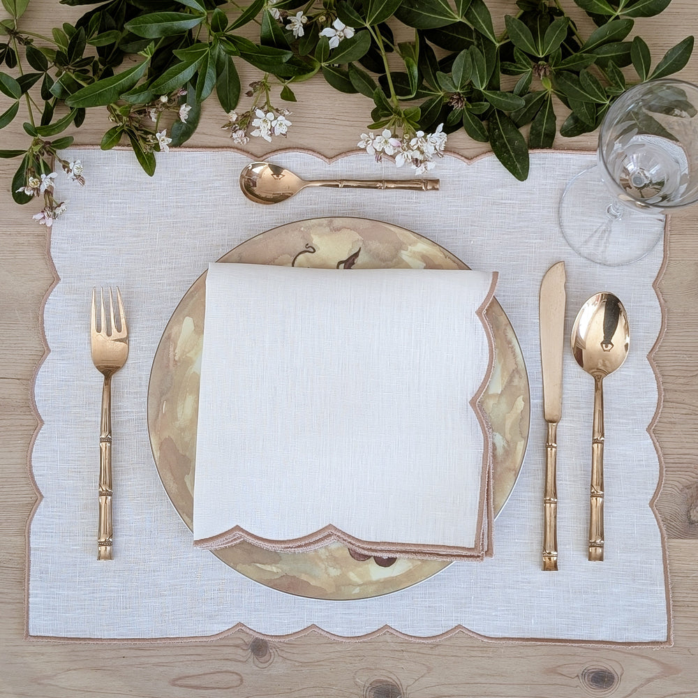 Puglia - White and Beige Linen Placemat and Napkin Set