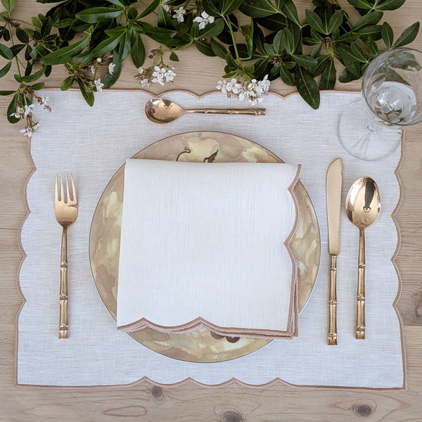 Puglia - White and Beige Linen Placemat and Napkin Set