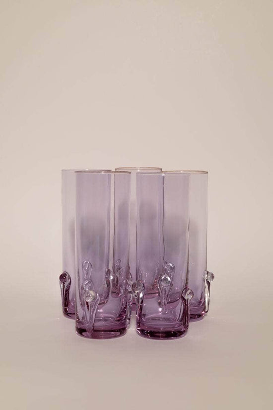 Rare Set of 5 Tall Alexandrite Glasses With Sculptural Pattern