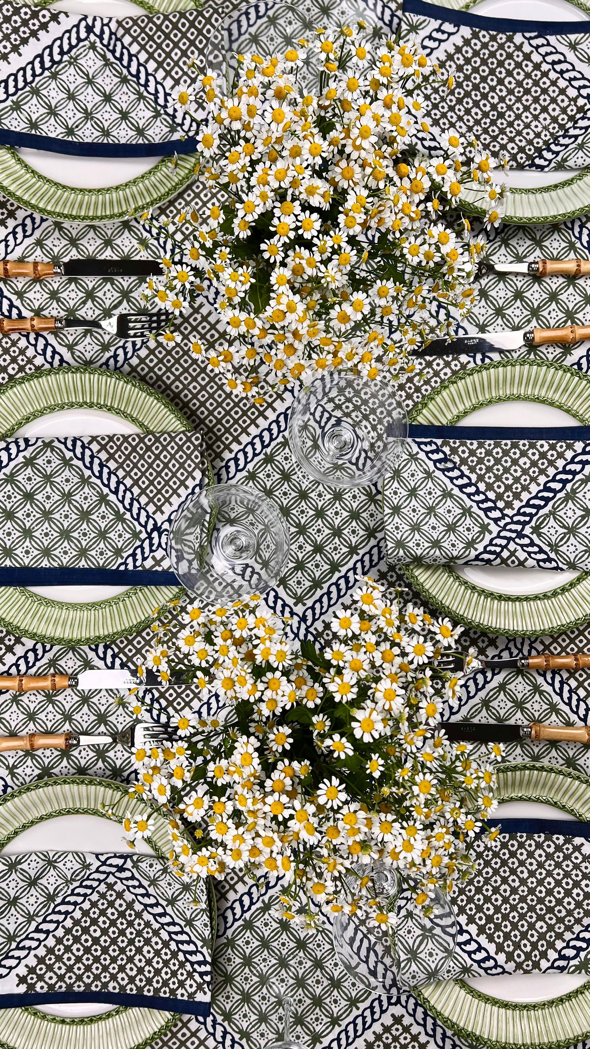 ’The Trellis’ Tablecloth - Blue, Sage & Taupe