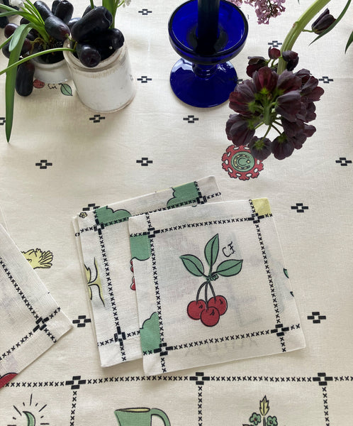 Re-Work Cocktail Napkins in Black Border Print- Set of Six