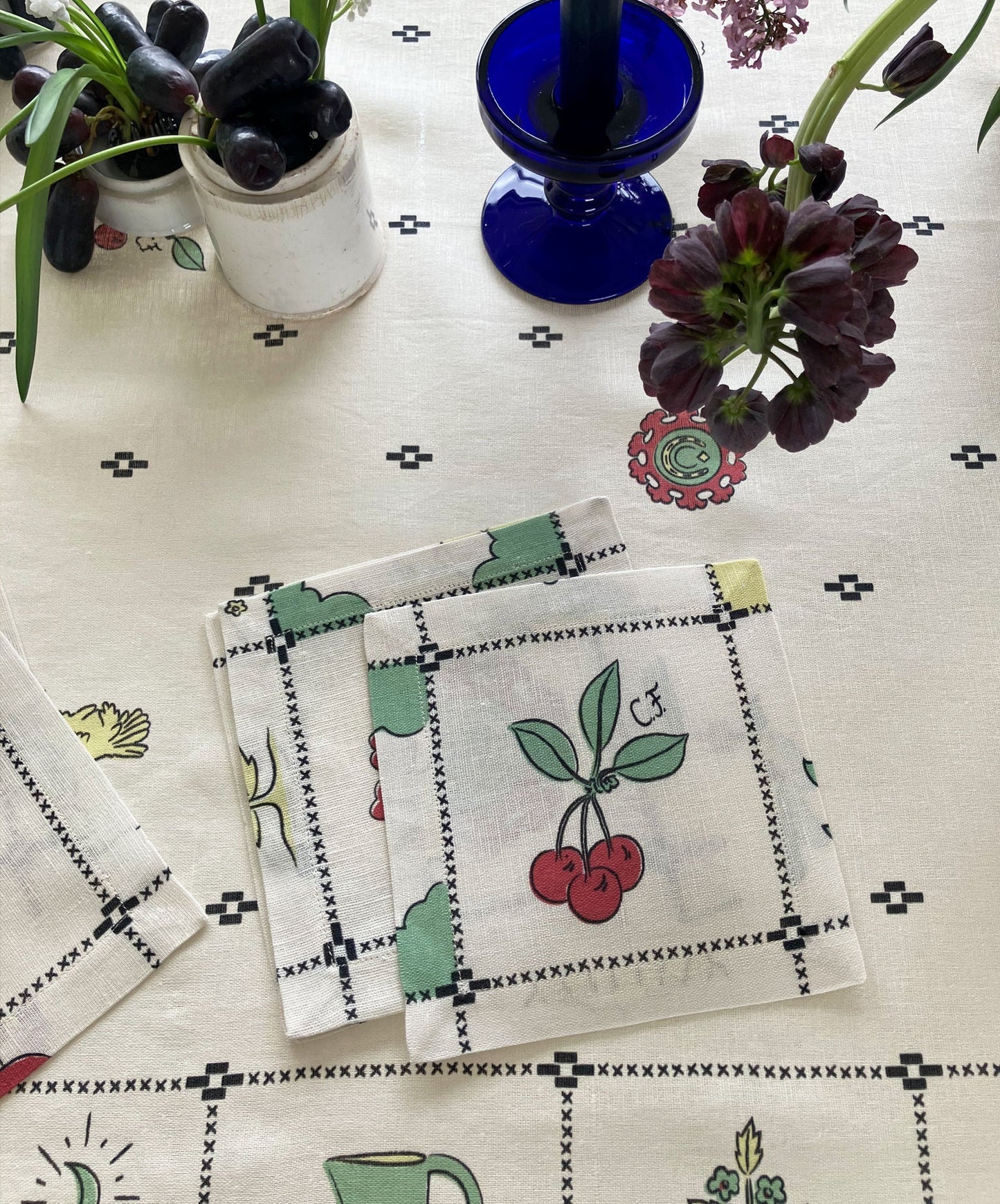 Re-Work Cocktail Napkins in Black Border Print- Set of Six