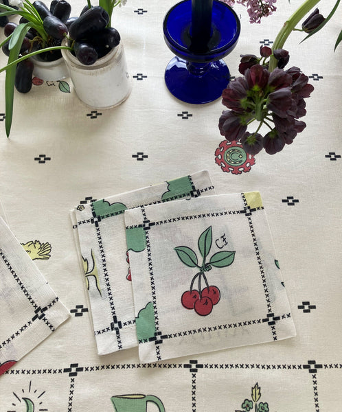 Re-Work Cocktail Napkins in Black Border Print- Set of Six