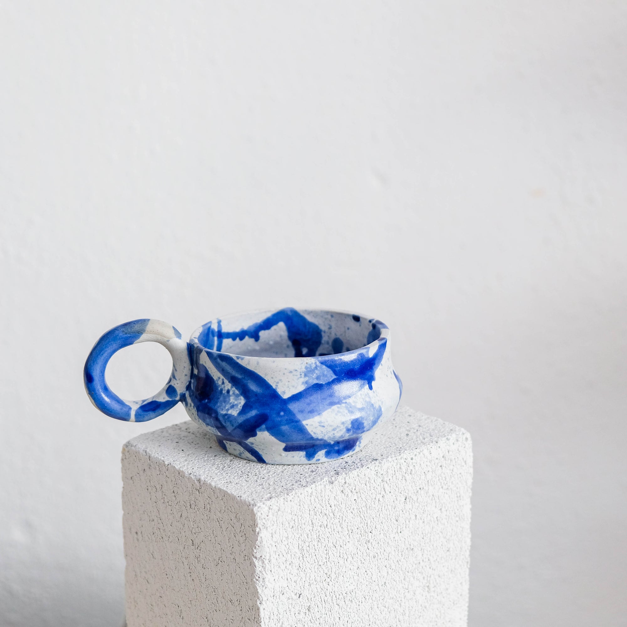 Dalmata M - Porcelain Cappuccino Cup - Brush Strokes Blue - Set of 2