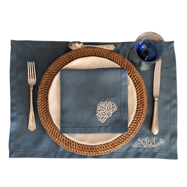 CORAL - Coral Embroidery Placemat and Napkin Set