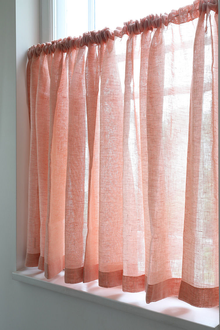 Café Curtain Pure Linen Coral Rose