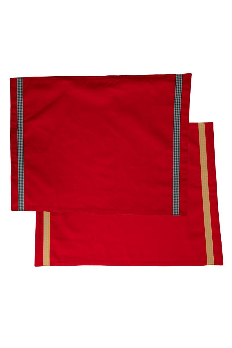 Red Colour Block Handmade Placemats Set of Two