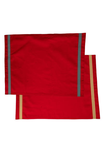 Red Colour Block Handmade Placemats Set of Two