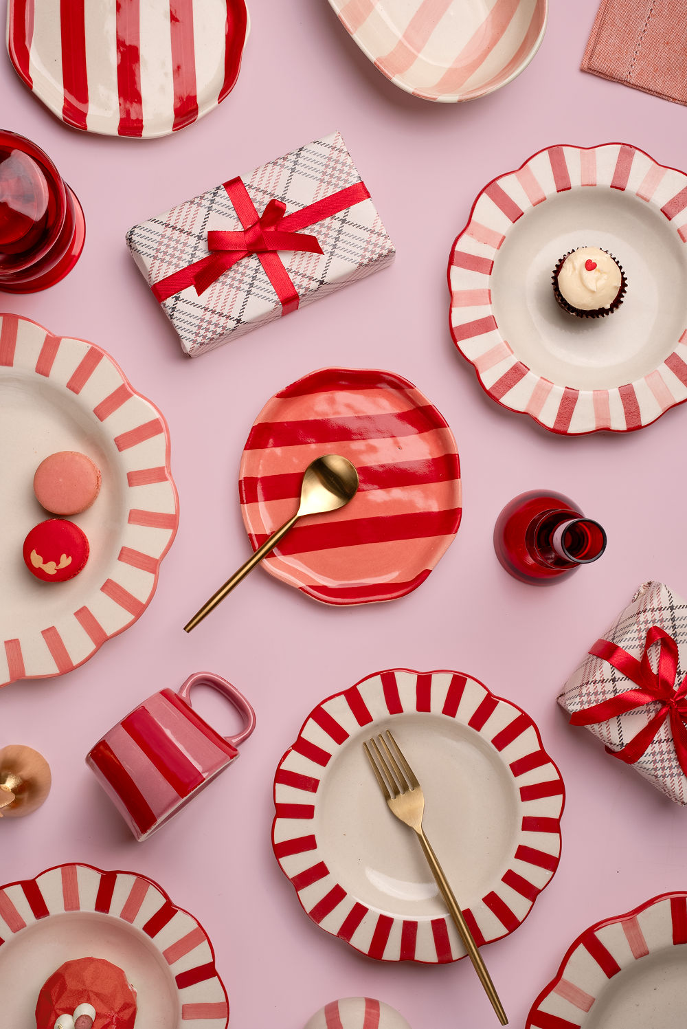 Ceramic Stripe Salad Plate Red