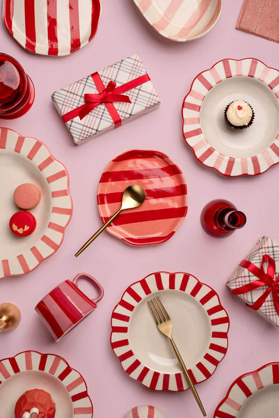 Ceramic Stripe Salad Plate Red