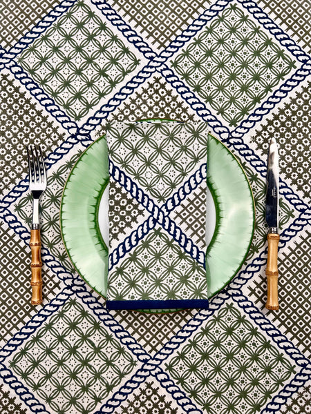 ’The Trellis’ Tablecloth - Blue, Sage & Taupe