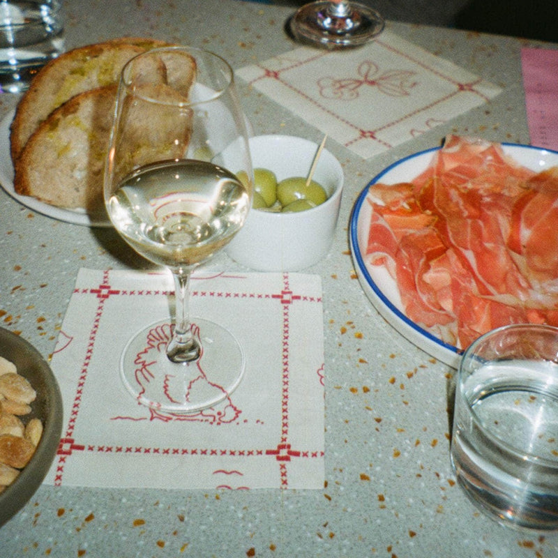 Re-Work Cocktail Napkins in Red Border Print- Set of Four