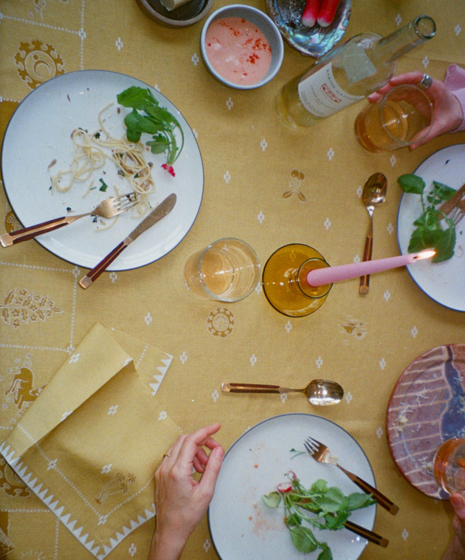 Redwork Tablecloth in Yellow